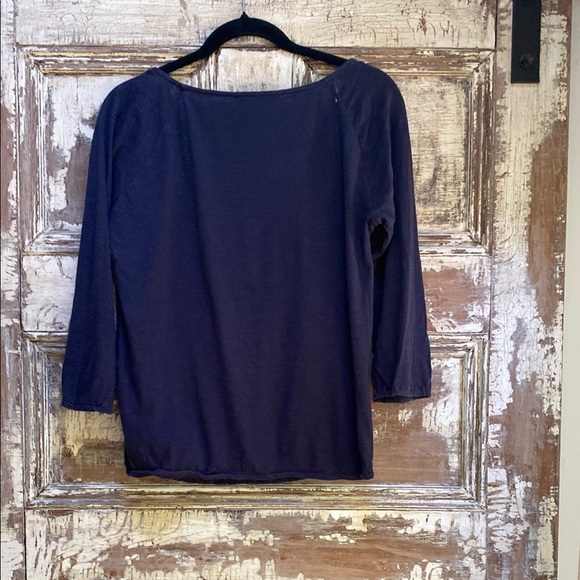 Lucky Brand Blue Ribbed Blouse with 3/4 Sleeves - Picture 2 of 4